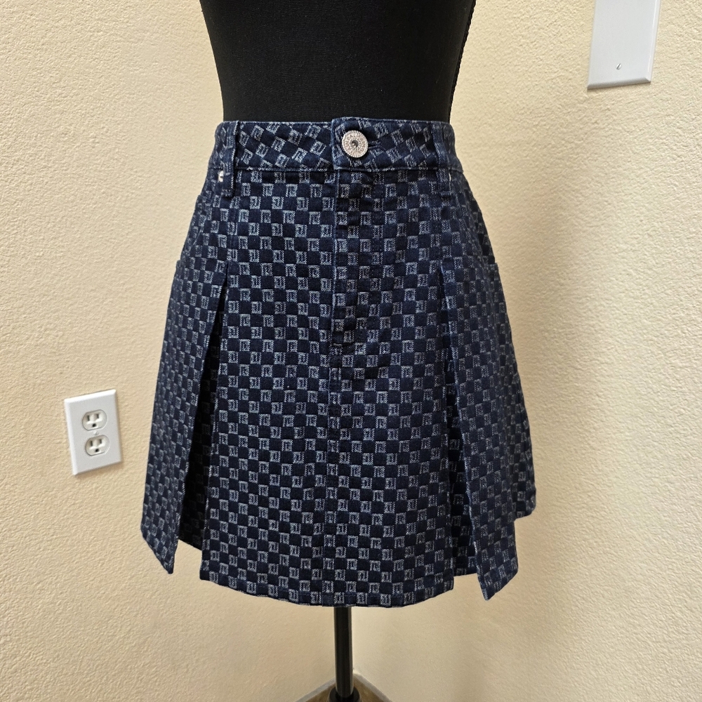 Balmain Monogram Denim Mini Skirt
